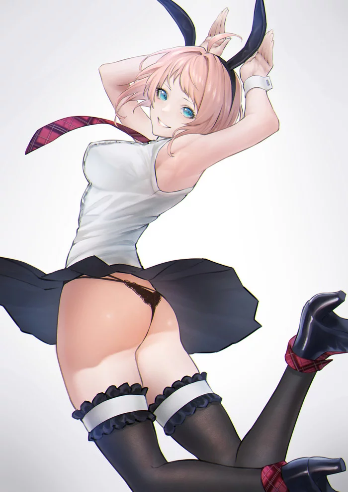 Bunny - NSFW, Anime, Anime art, Anime original, Art, Girls, Stockings, Pantsu, Booty, , Hand-drawn erotica, Bunnysuit, Longpost