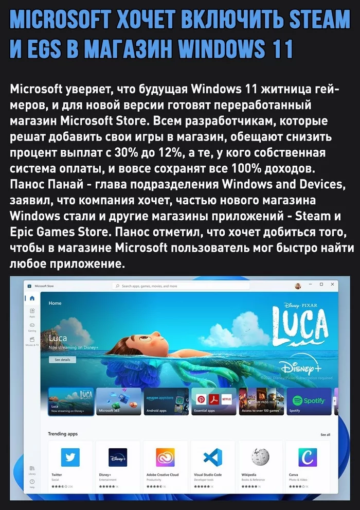 Microsoft would like to see Steam and the Epic Games Store in Windows 11 Microsoft Store - My, Microsoft, Windows 11, Gamers, Games