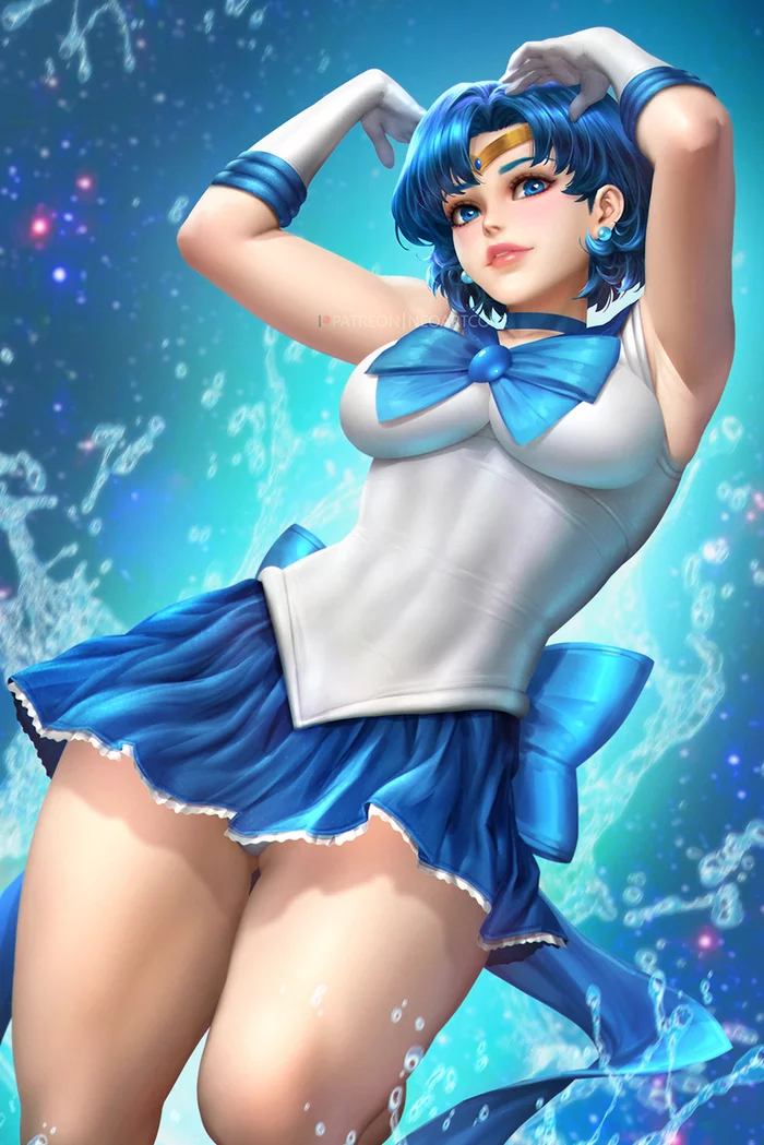 Sailor Mercury - NSFW, Art, Anime, Anime art, Sailor Moon, Sailor Mercury, Mizuno Ami, Girls, Erotic, , Hand-drawn erotica, Underwear, Stockings, Boobs, Upskirt, Neoartcore, Longpost