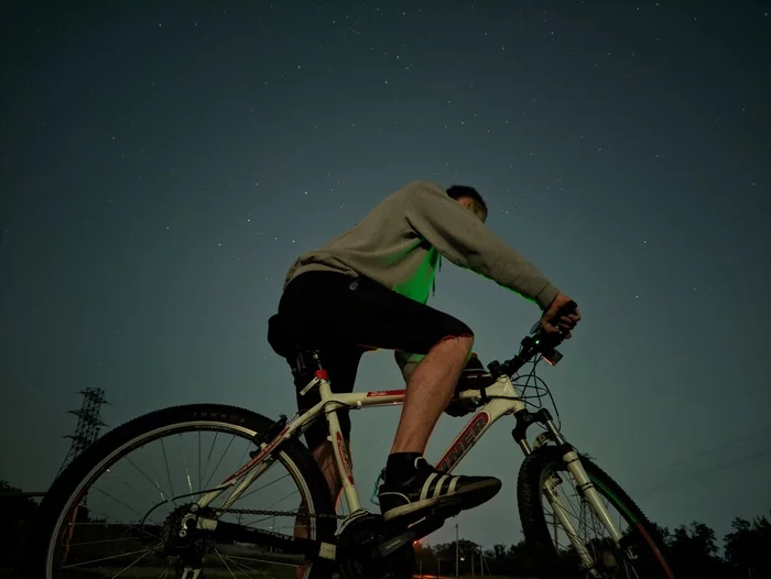 Night trip - My, Mobile photography, Night shooting, A bike, Stars