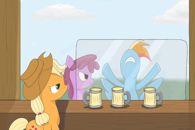 Protect the cider from Dash! - My little pony, Rainbow dash, Applejack, Berry punch