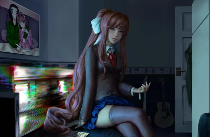 Passage through reality - Doki Doki Literature Club, Monika, Art, Games, Visual novel, Honeybunny-Art