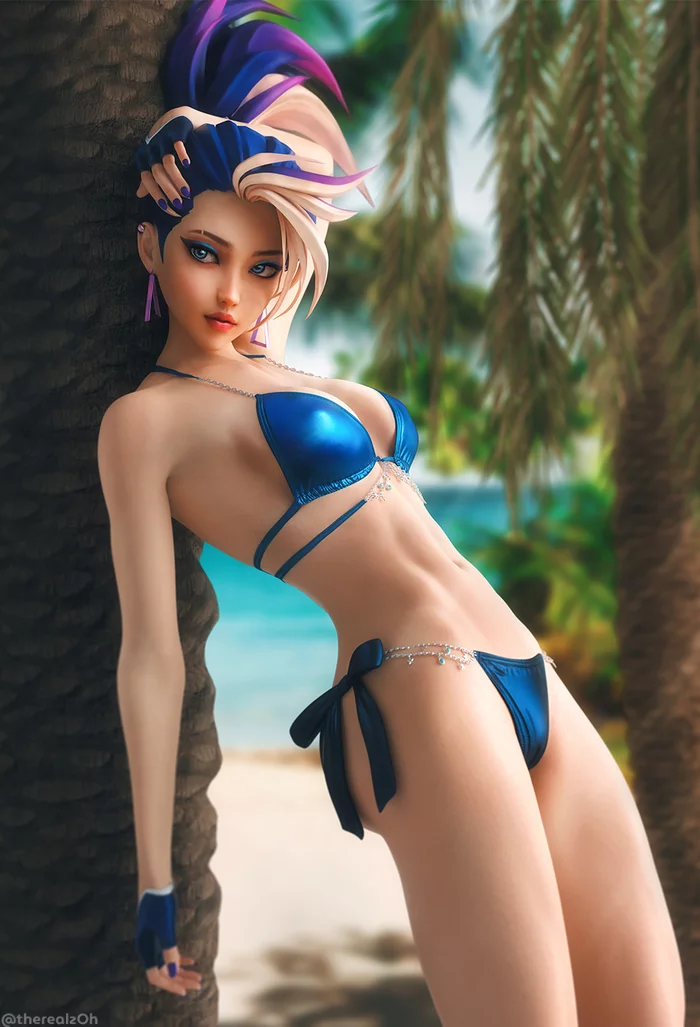 Akali has a vacation - NSFW, Art, Girls, Erotic, Boobs, Striptease, League of legends, KDA, Akali, , Therealzoh, 3D, Longpost
