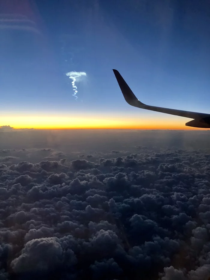 View of the launch of Progress MS-17 from the plane window - My, Baikonur, Space, Union