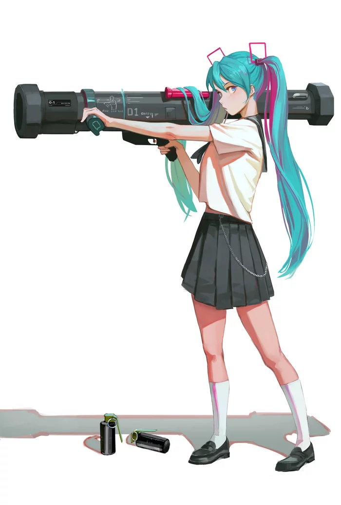 Miku - Anime, Anime art, Hatsune Miku, Vocaloid, Weapon, Grenades, Art, Girls, Hand grenade