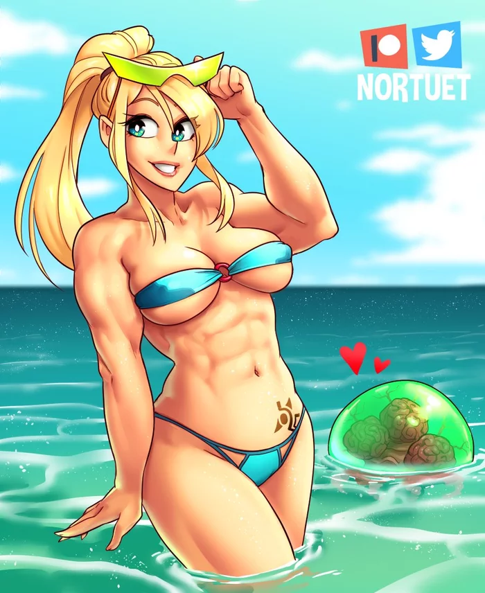 Samus - NSFW, Strong girl, Art, Muscleart, Samus aran, Metroid, Games, Girls, Boobs, , Nortuet