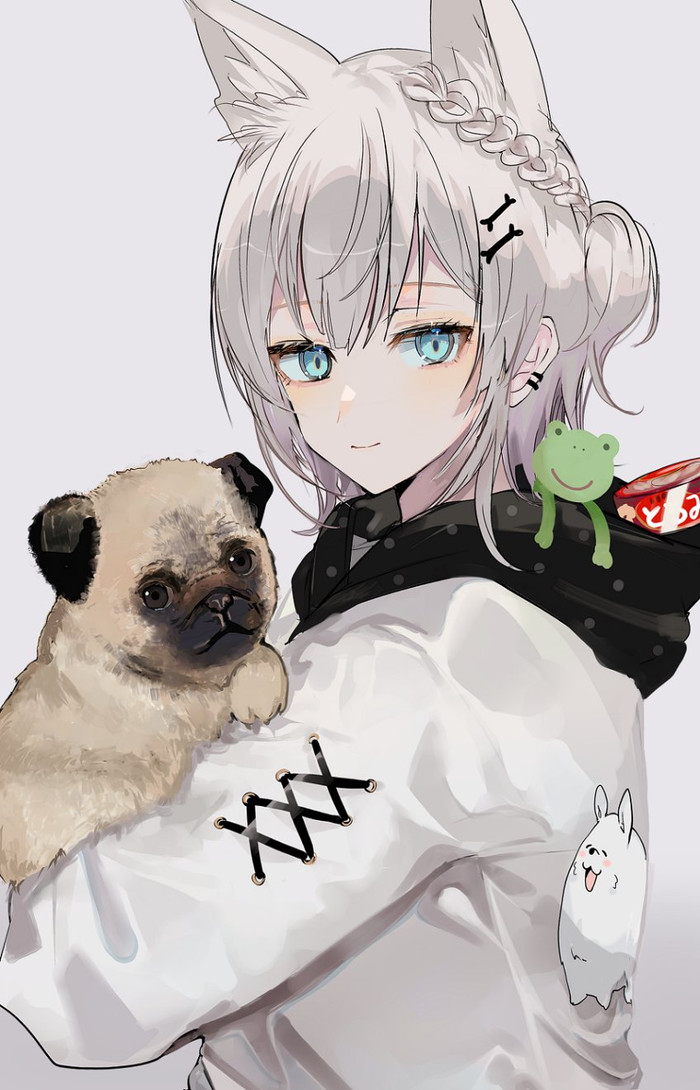 Girl with puppy , Anime Art, Original Character, , , , Animal Ears