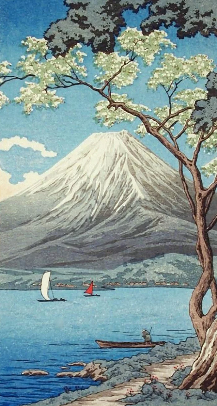 Takahashi Hiroaki View of Mount Fuji from Lake Yamanaka - Japan, Ukiyo-e, Engraving