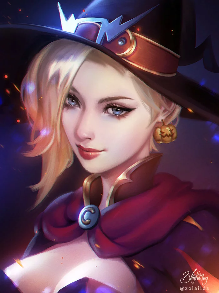 Witch Mercy - Overwatch, Mercy, Art, Games, Zolaida, Neckline