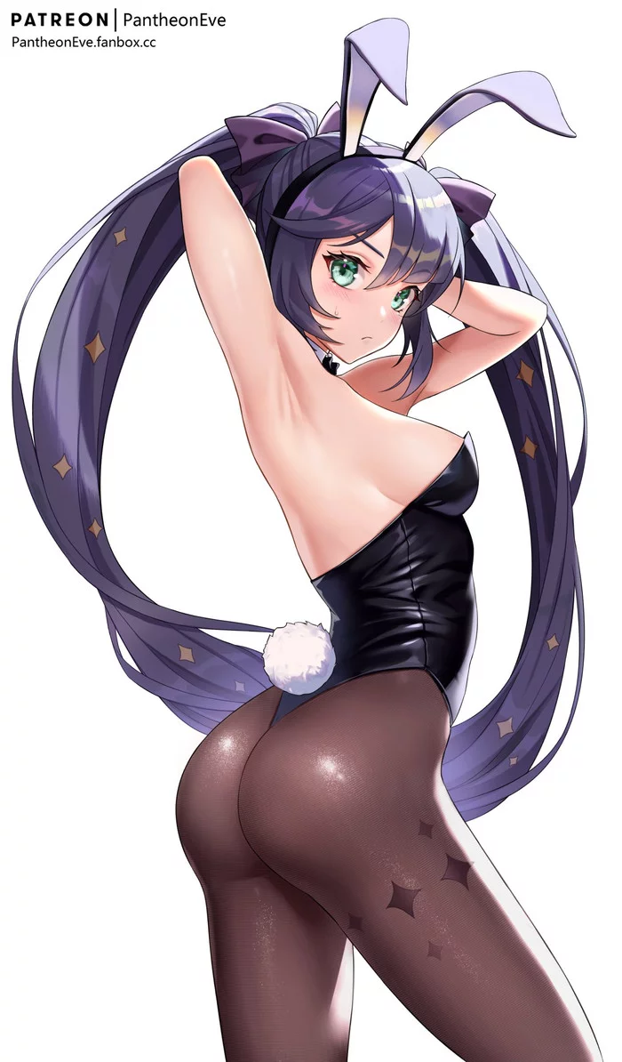 Bunny girl Mona - NSFW, Genshin Impact, Mona, Игры, Арт, Девушки, Аниме, Anime Art, Bunnysuit, , Попа