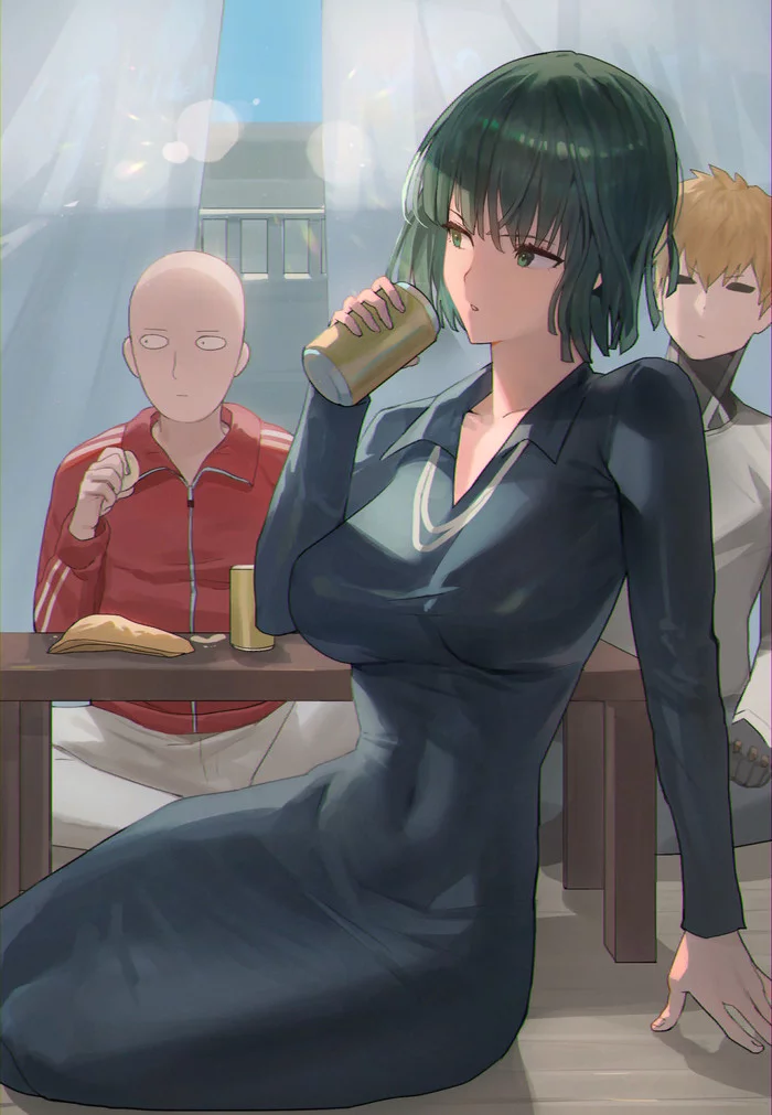 В гостях у Сайтамы - Onepunchman, Fubuki, Saitama, Genos, Anime Art, Аниме