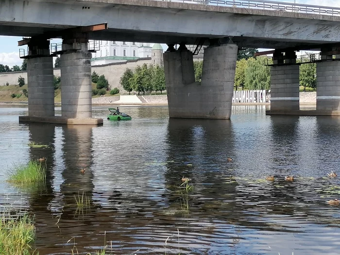 Mazda 323 was sailing along the foratura of the river - Car, A boat, Inventions, Longpost