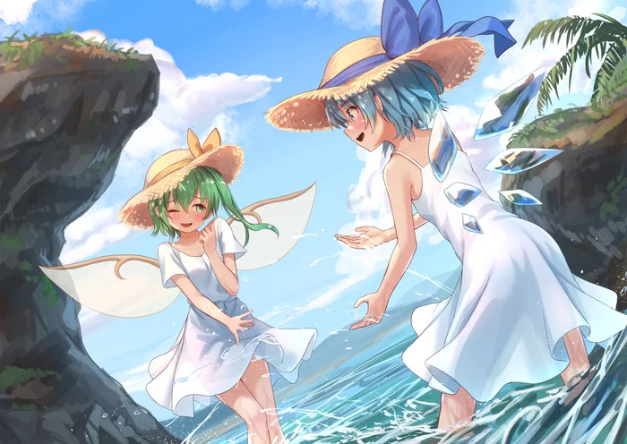 Cirno & Daiyousei - Touhou, Cirno, Daiyousei, Anime art, Anime, Roke