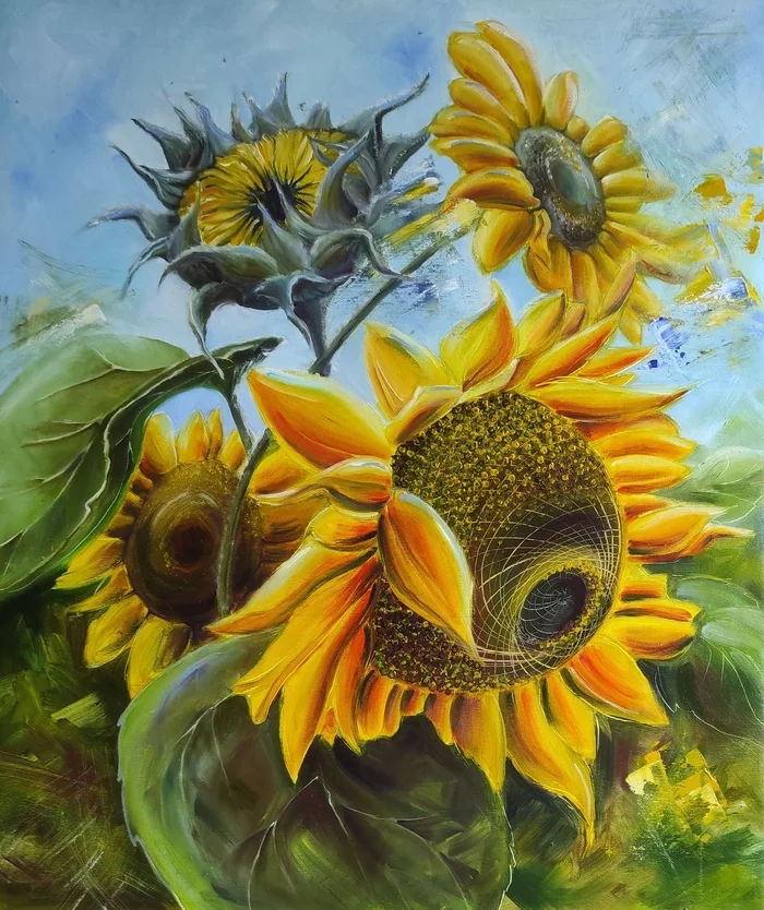 IozhikDnepr - My, Painting, Painting, Modern Art, Oil painting, Iozhikdnepr, Nature, Sunflower