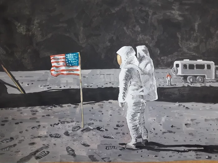The realities of the lunar race - My, Lunar program, Apollo 11, Space, Humor, Modern Art
