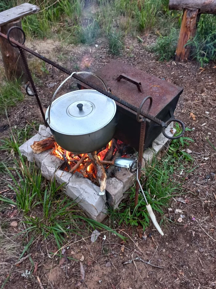 Outdoor Dinner - My, Food, Photo on sneaker, Meat, Nature, Longpost