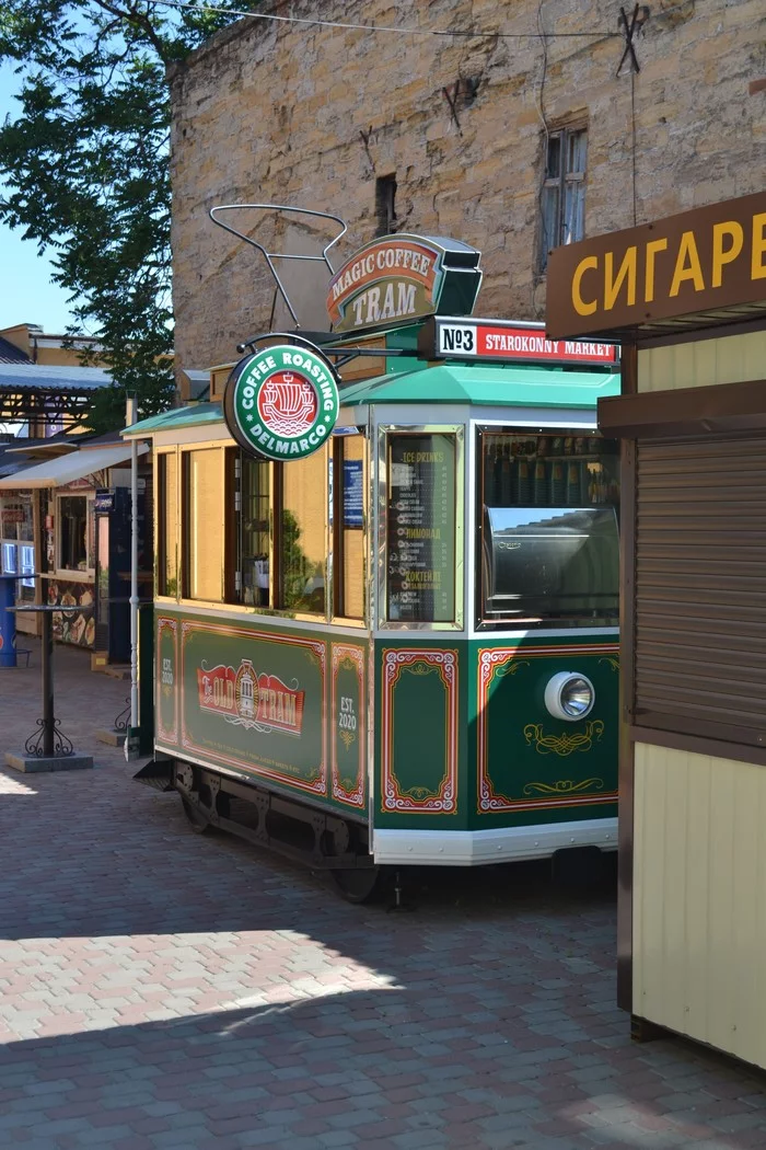 Coffee tram at Starokonny Market (Odessa) - My, The photo, Odessa, Starokonny Market, Summer, Cafe, Tram, coffee house, 2021, , Moldavanka, Longpost