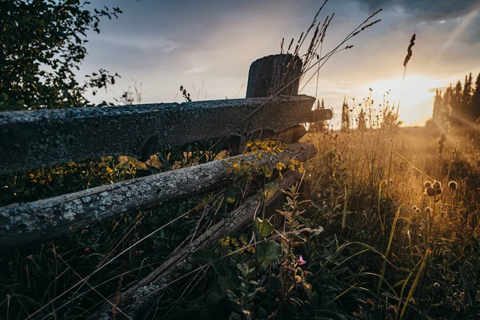 In the end - My, Sunset, The photo, Village, Grass, Fence