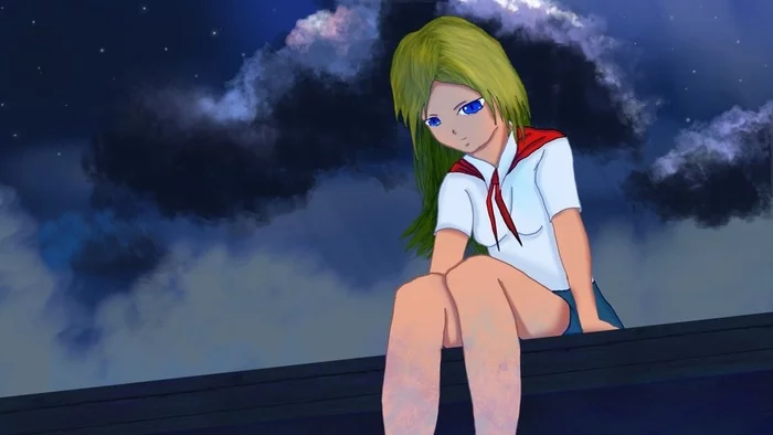 Strong girls get sad sometimes too! - Endless summer, Visual novel, Camp owlet, Glorifying, Art, Fan art