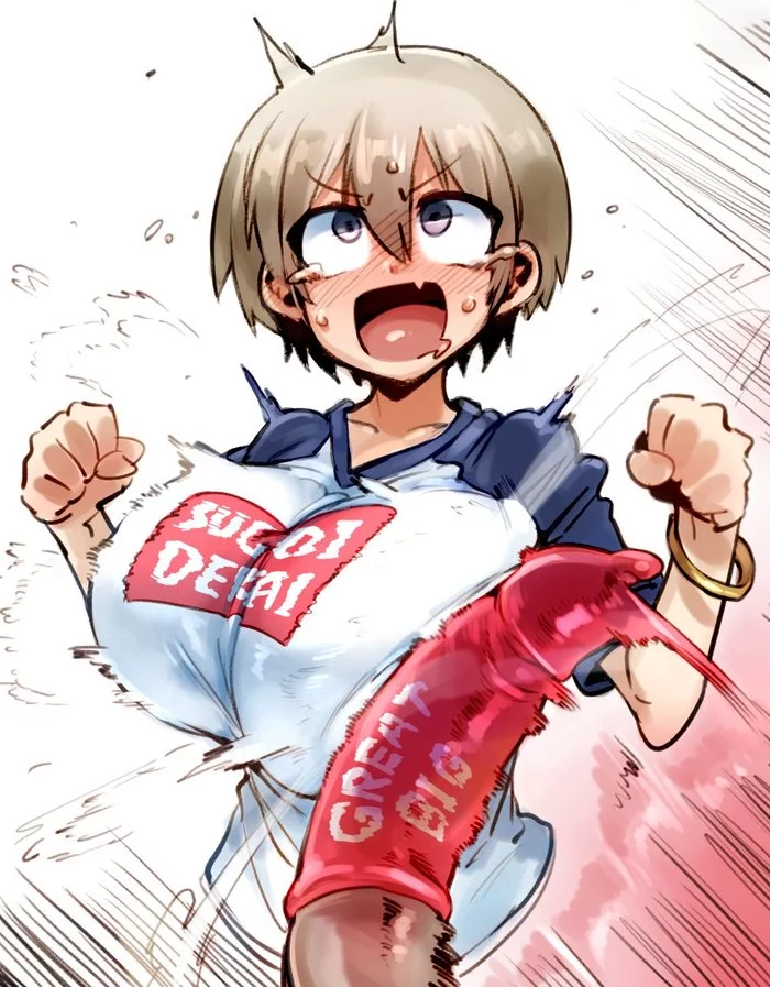 The battle of sizes - NSFW, Art, Erotic, Anime, Anime art, Uzaki-Chan wa asobitai!, Hana Uzaki, Sugoi dekai, Condoms, , Doppel, Hand-drawn erotica