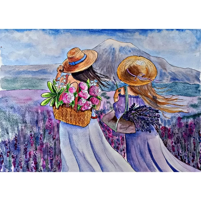 Lavender in watercolor - My, Watercolor, Sketch, Lavender, Summer, Girls