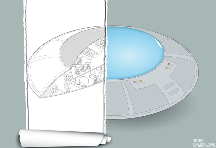 НЛО с частичной компоновкой деталей - Моё, НЛО, Чертеж, Векторная графика, Арт, Космический корабль, Фантастика