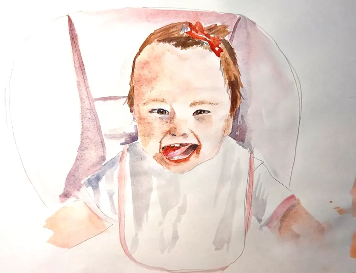 Try not torture) - My, Watercolor, Portrait, Children, Painting, White Nights