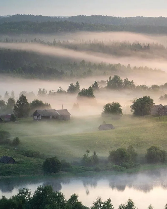 Veps forest, Leningrad region - Veps forest, Leningrad region, House in the village, Fog, The nature of Russia, Travel across Russia, The photo