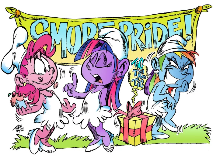 My Little Smurfs - My Little Pony, Twilight sparkle, Pinkie Pie, Rainbow Dash, MLP Crossover, Смурфики