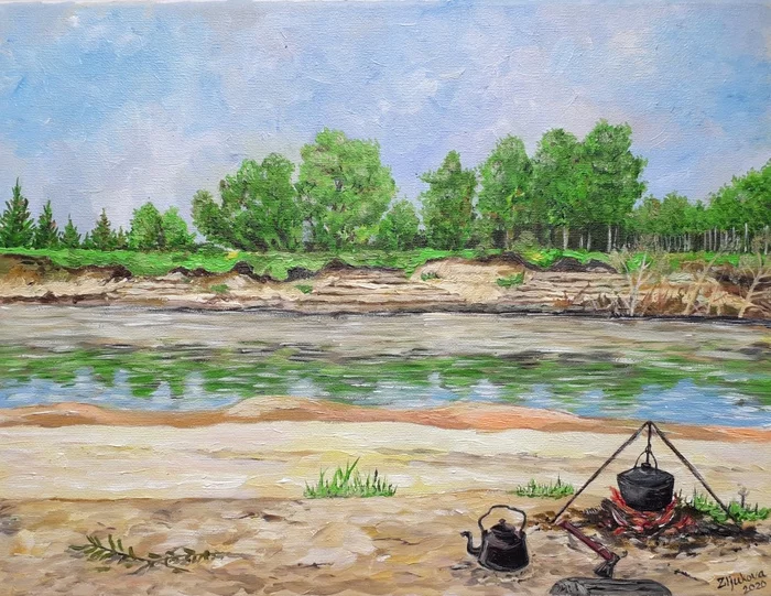 Tavda river - My, Painting, Art, Plein air, Painting, Longpost, Relaxation, Vacation, Nature