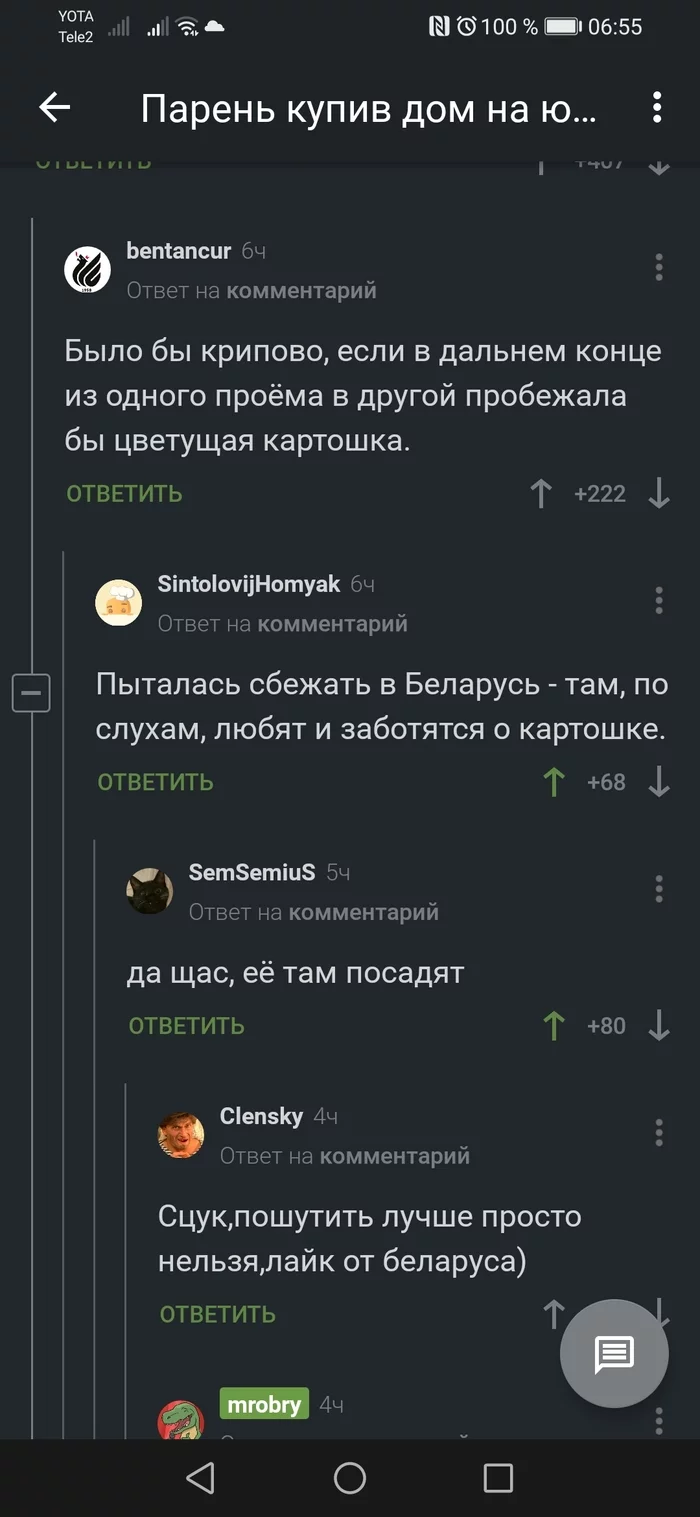 Лучше не сказать - Скриншот, Комментарии на Пикабу, Республика Беларусь, Картофель, Длиннопост