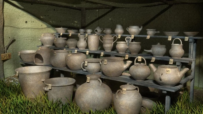 Tent with antique pots (Blender 3D) - My, Blender, 3D, Vessels, Antiques, Pots, Computer graphics, Images