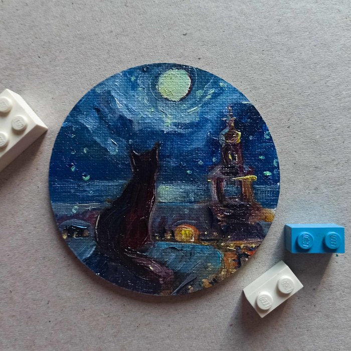 Ночное море (холст, масло, 7,5см)