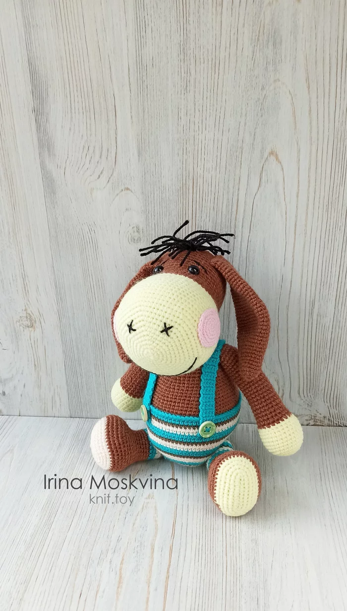 The donkey was angry today: He found out that he was a donkey - My, Needlework without process, Crochet, Handmade, Donkey, Soft toy, Longpost