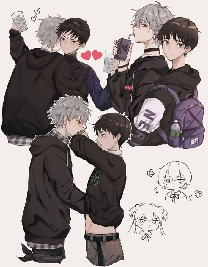 Kaworu and Shinji - Anime, Anime art, Evangelion, Nagisa Kaworu, Shipping, Gays, Senen-Ay, Choker, , Shinji Ikari