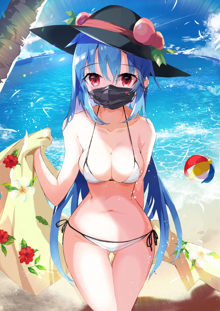 Hinanawi tenshi - NSFW, Touhou, Hinanawi tenshi, Anime art, Anime, Tetsurou, Swimsuit, Boobs, Hand-drawn erotica, , Erotic, Longpost