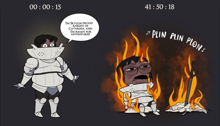 Dark Souls after 15 minutes and after 41 hours - Hellonearth-Iii, Dark souls, Games, Art