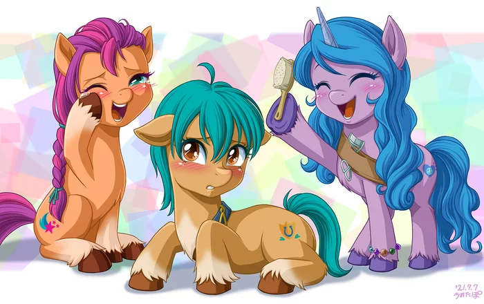 Хитча причесали - My Little Pony, PonyArt, MLP g5, Sunny Starscout, Izzy Moonbow, Hitch Trailblazer, Uotapo