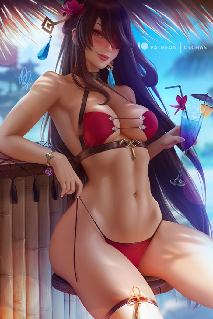 Summer Beidou - NSFW, Арт, Anime Art, Genshin Impact, Игры, Beidou, Девушки, Бикини, Грудь, , Olchas, Эротика