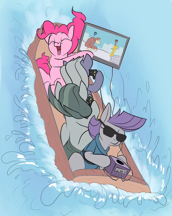 Super Splash Sisters - My little pony, PonyArt, Limestone Pie, Marble pie, Pinkie pie, Maud pie, Rocket-Lawnchair