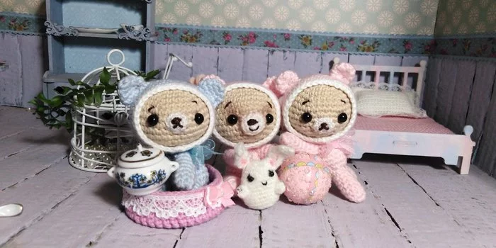 amigurumi bears - My, Amigurumi, Crochet, Needlework without process, Hare, The Bears, Toys, Needlework