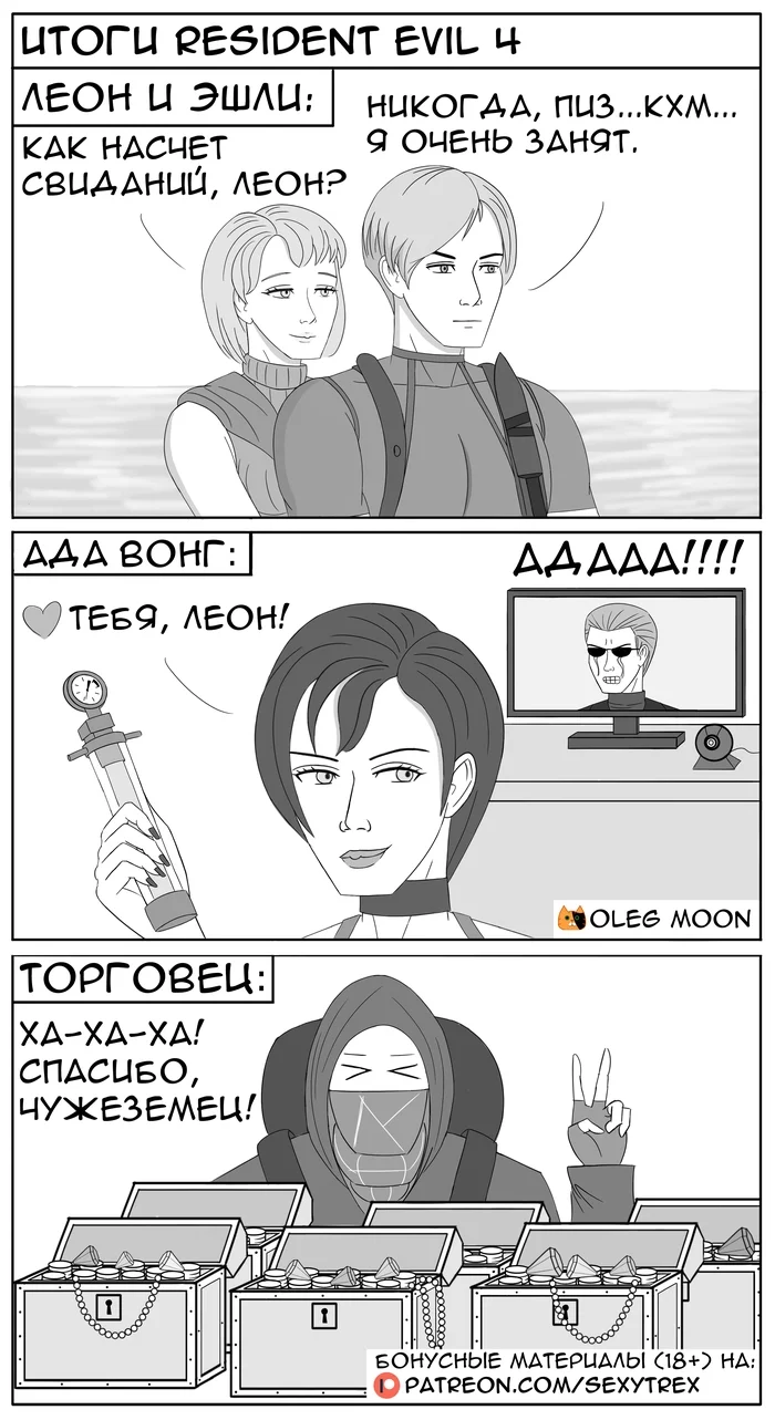 Итоги Resident Evil 4 (на русском и английском) - Моё, Resident Evil, Комиксы, Resident Evil 4, Leon Kennedy, Ada Wong, Albert Wesker, Длиннопост