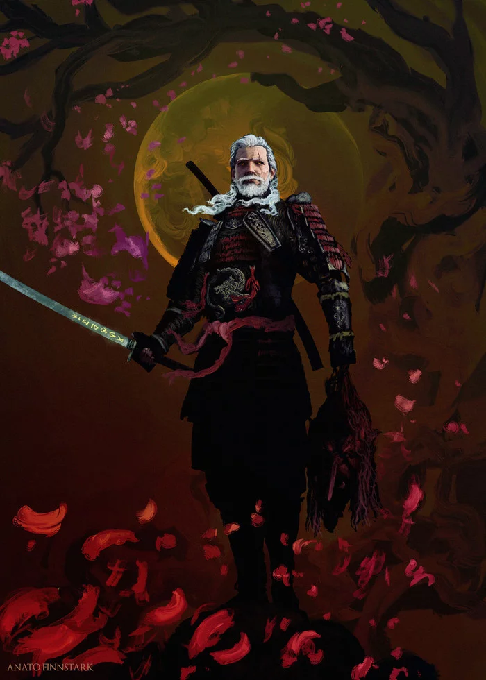 Geralt of Japan - Drawing, Witcher, Geralt of Rivia, Samurai, Japan, Anato finnstark, Art