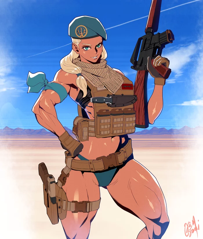Soldier - NSFW, , Muscleart, Strong girl, Art, Anime, Anime art, Warrior, Military