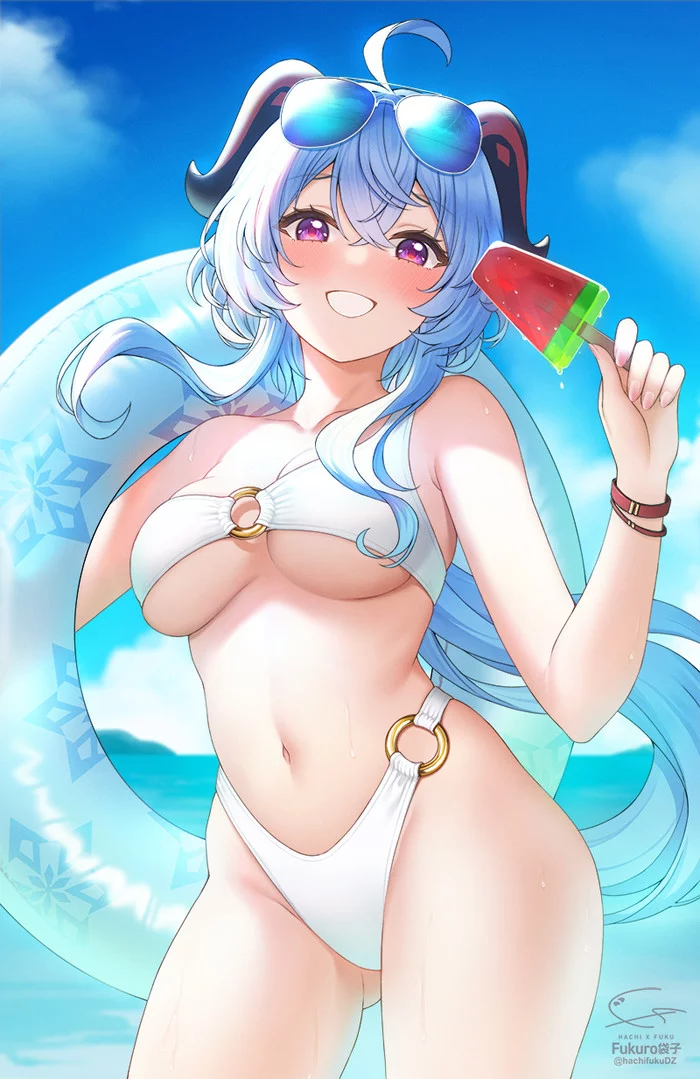 Summer Ganyu - NSFW, Ganyu, Genshin Impact, Купальник, Бикини, Аниме, Anime Art, Арт, Девушки, , Сиськи, Fukuro