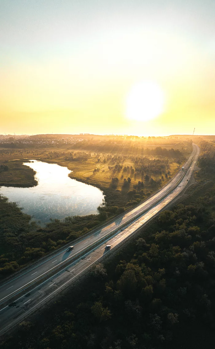 Morning - My, The photo, Aerial photography, Nature, dawn, Track, DJI Mavic 2 PRO