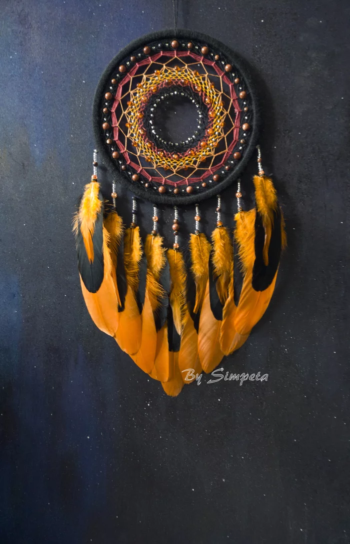 Dreamcatcher Portal: Golden Aventurine - My, Bysimpeta, Dreamcatcher, Hobby, Handmade, Weaving, Needlework without process, With your own hands, Portal, , Needlework, beauty, Longpost