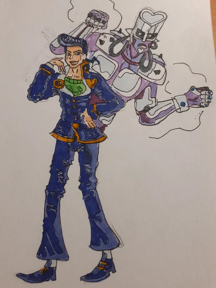 DORARARARA! - My, Jojos bizarre adventure, Anime, Alcohol markers, Fan art, Josuke Higashikata, Diamond is Unbreakable