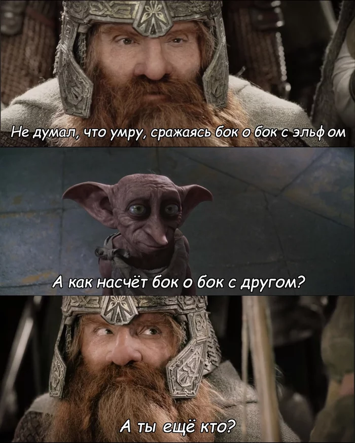The most faithful friend - Lord of the Rings, Gimli, Legolas, Dobby, Harry Potter, Friend, Elves, Crossover, , Translated by myself, Picture with text, Humor