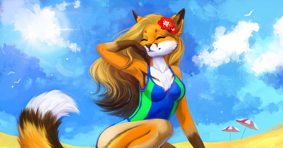 On the beach - NSFW, Furry, Anthro, Art, Furry edge, Furry fox, Keumano